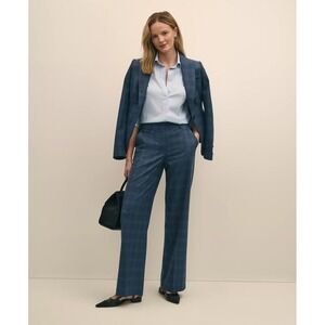 Brooks Brothers Blue Plaid Wool Silk Straight Leg Dress Pants Sz 4 Luxury Preppy